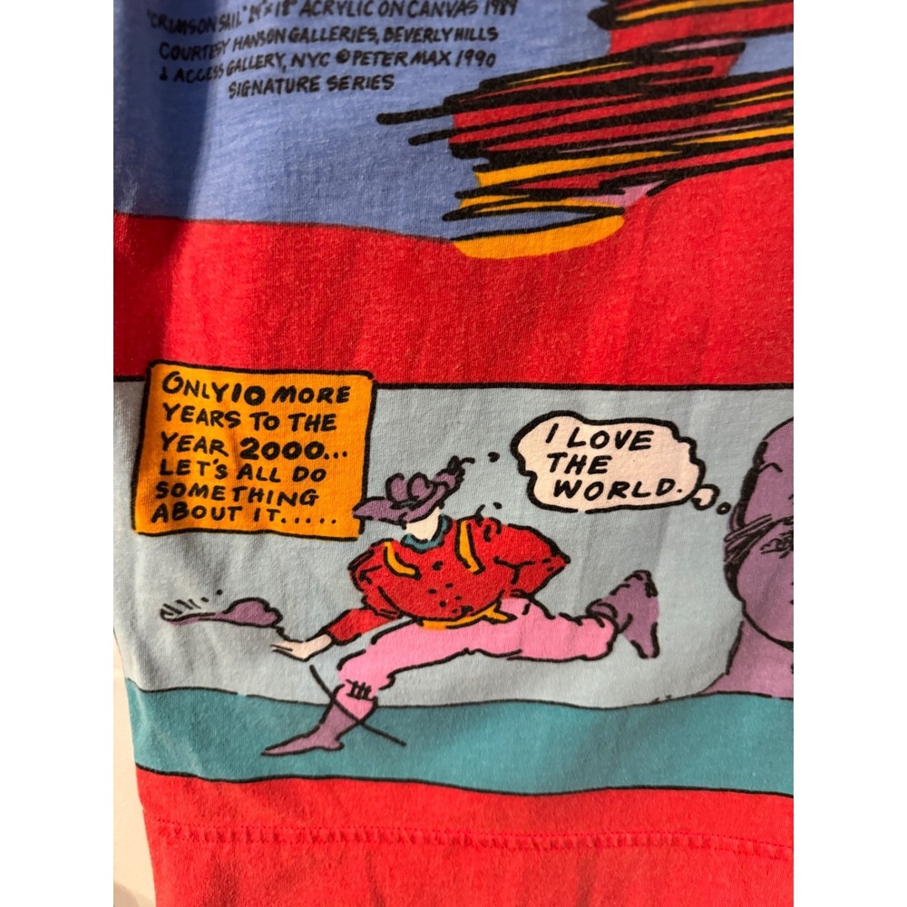 Peter Max NEOMAX rare graphic t shirt I Love the World artstrip 1989 VINTAGE Y2K - Picture 2 of 9